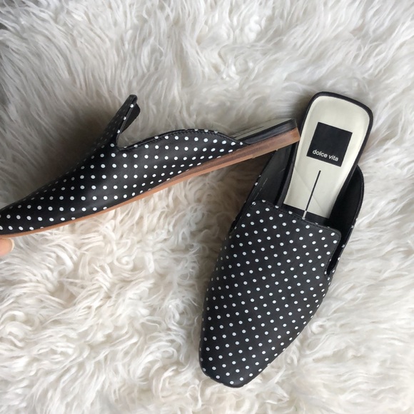 NEW Dolce Vita BRIE Women's Black/White Polka Dots Leather Flats - Picture 2 of 6
